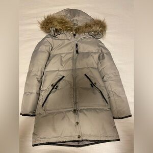 Pajar Light Grey/Silver Long Puffer Coat with Fur Trim